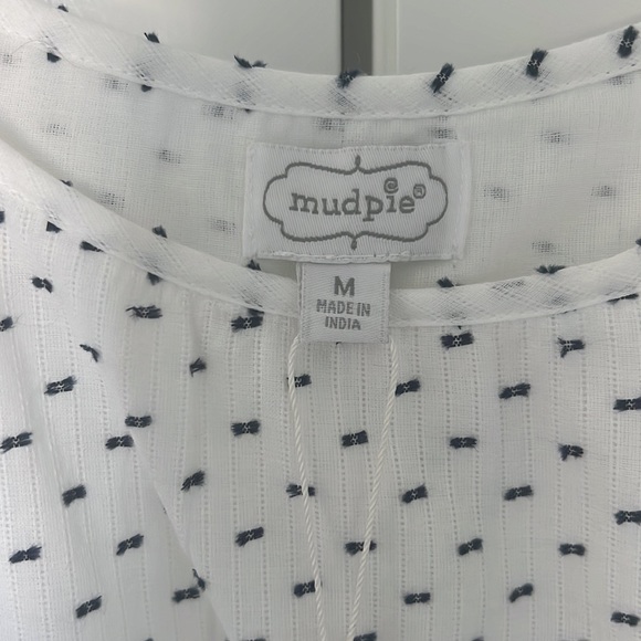 Mud Pie Bel Air Peplum Top with Navy Stitching - Sz Medium NWT - Picture 2 of 4